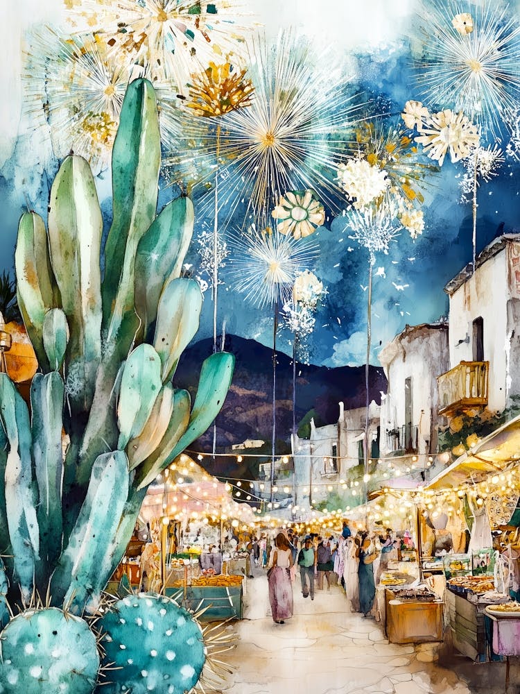 Cactus Market Mexican art