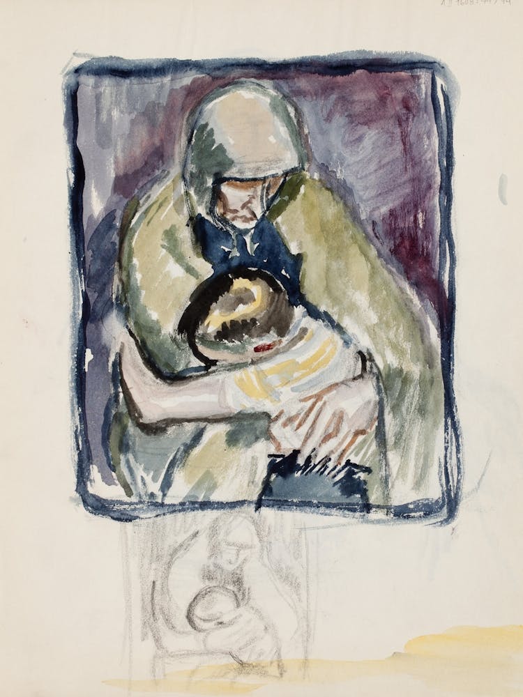 Luonnos Maalaukseen Äiti Ja Lapsi (Pietà), 1913 1915part Of A Sketchbook By Magnus Enckell
