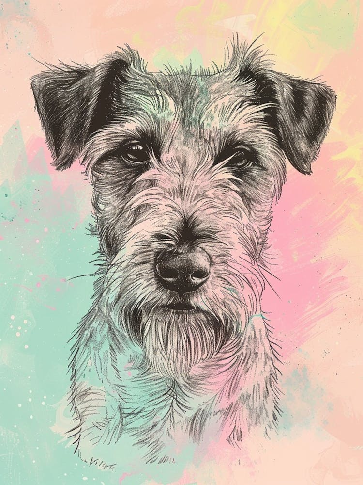 Pastel Wolfhound Rat Terrier Dog Pastel Line Illustration 3