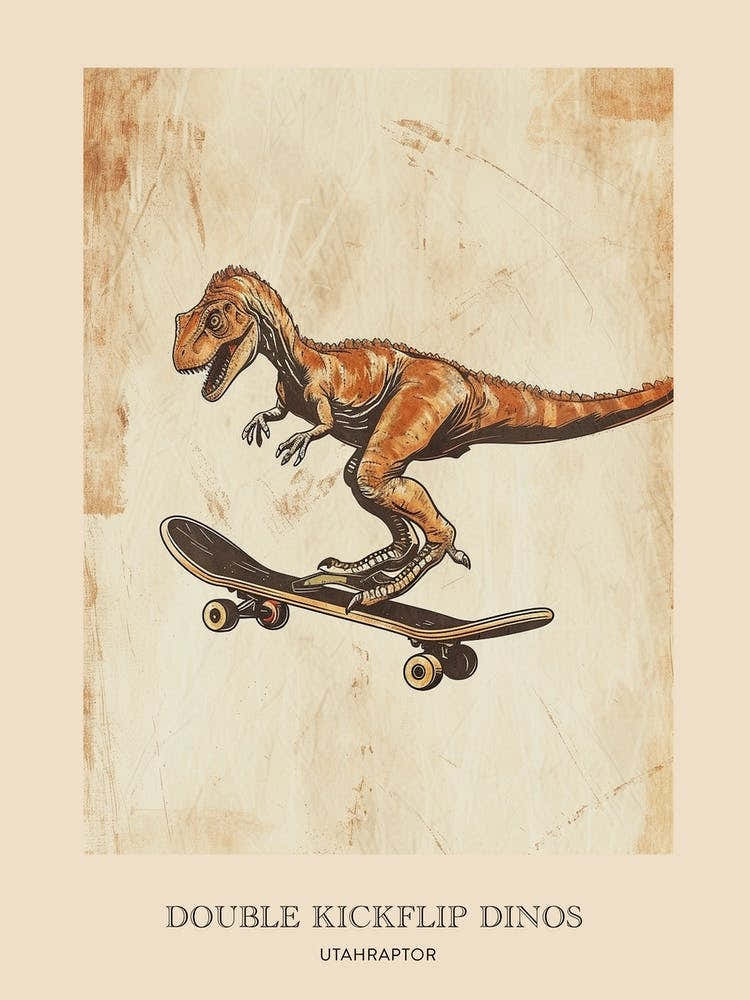 Utahraptor Vintage Dinosaur Poster 1