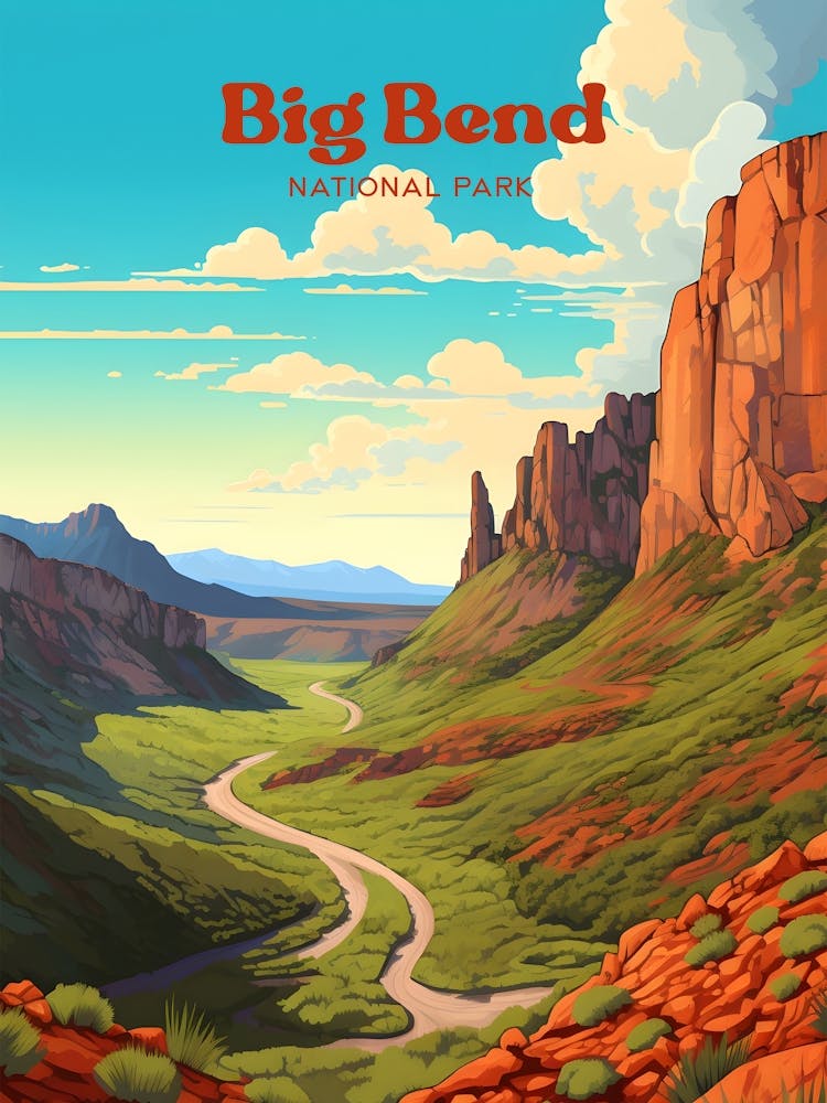 Big Bend National Park Landscape Modern Travel Illustration