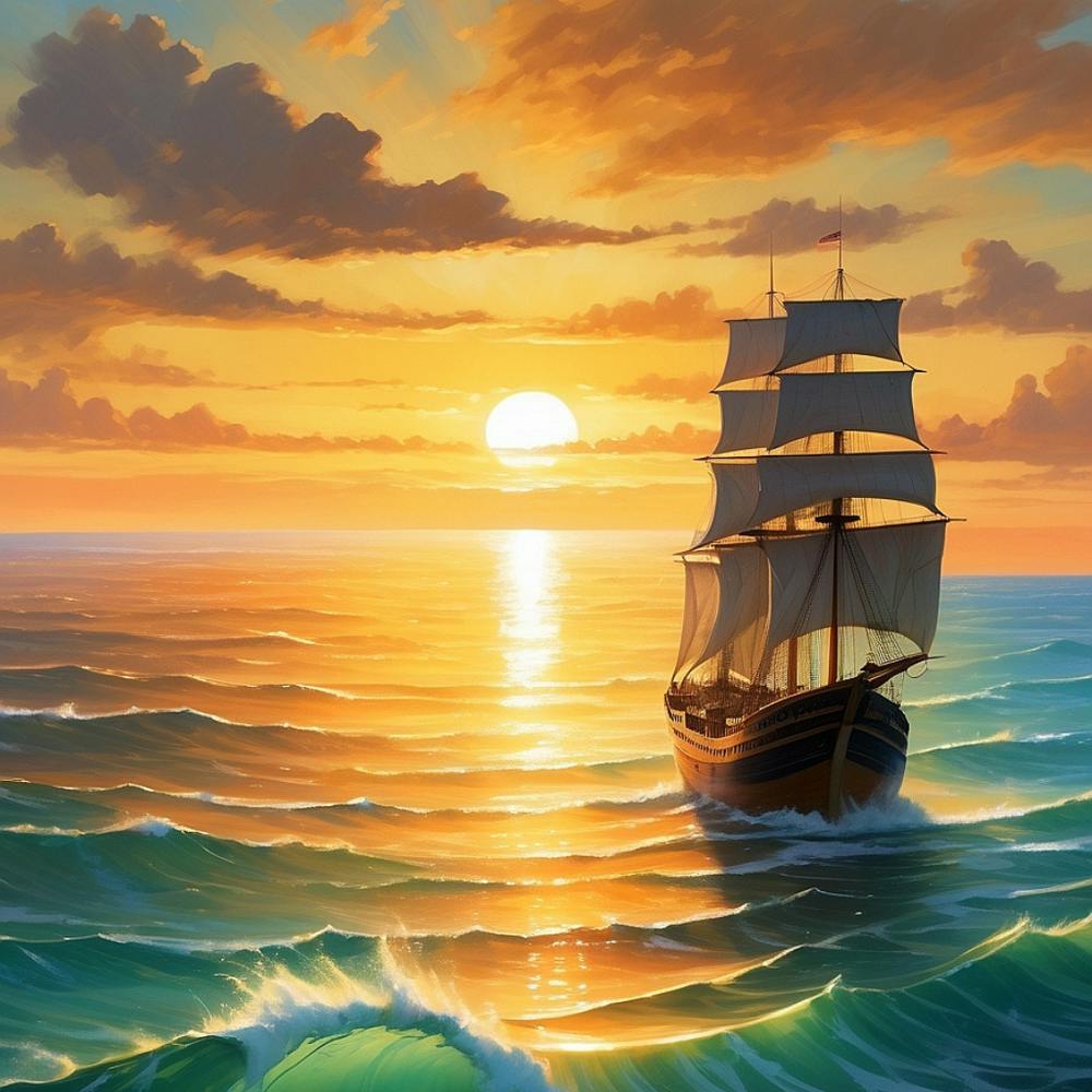 Sailing Ship At Sunset