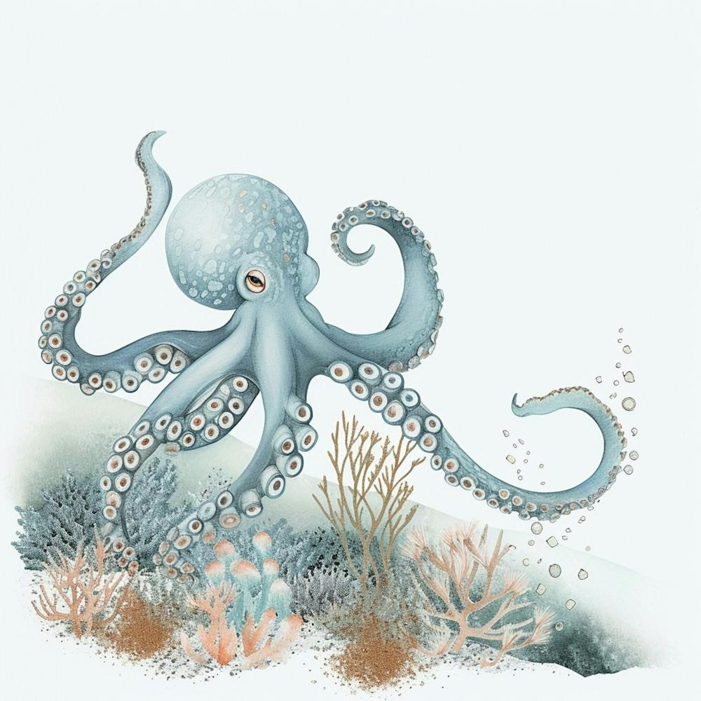 Storybook Style Octopus Exploring The Ocean 3