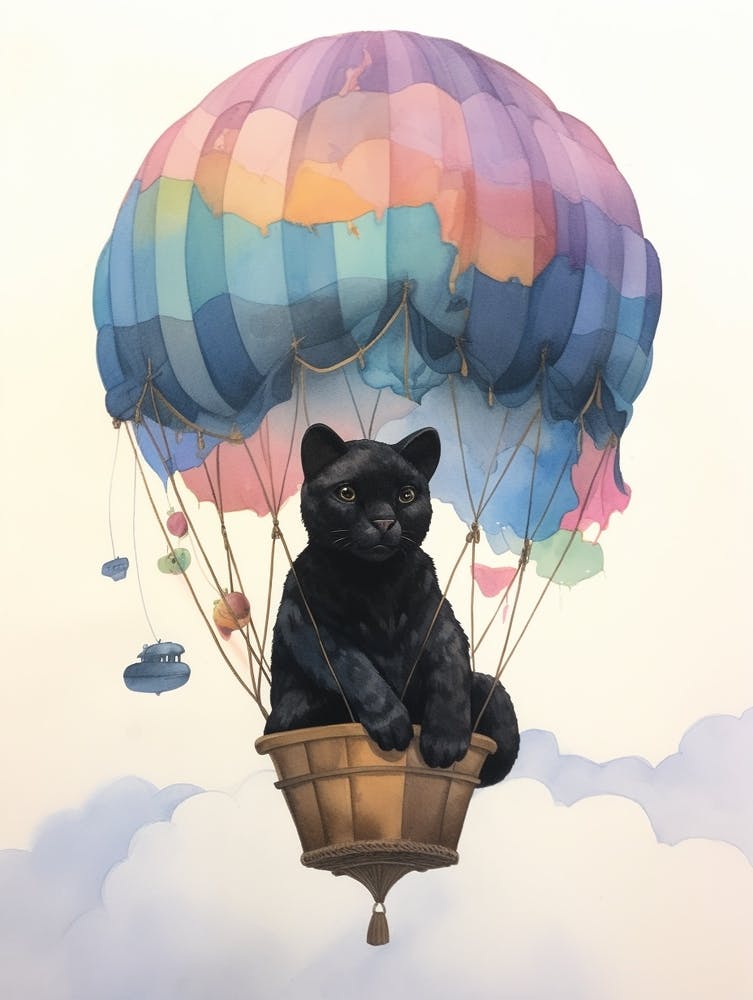 Baby Black Panther In A Hot Air Balloon