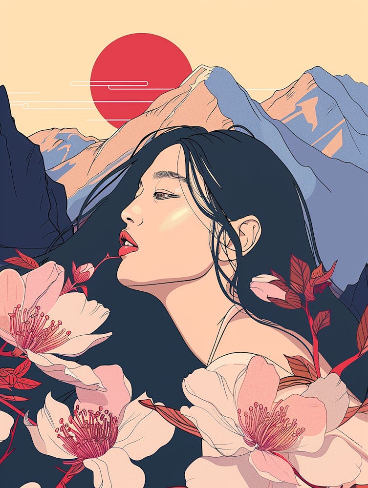 Asian Girl With Flowers 3