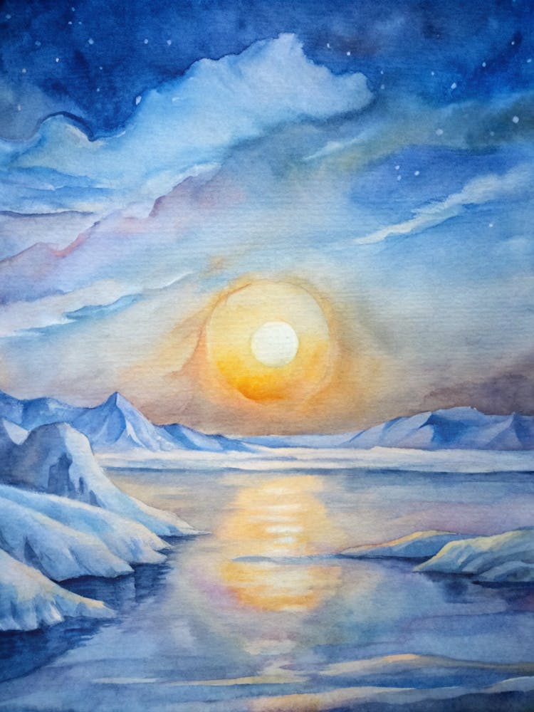 A Glowing Representation Of The Midnight Sun Over