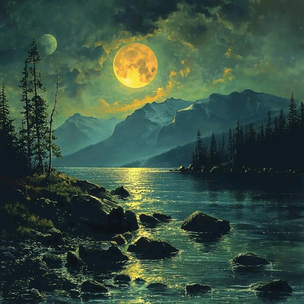 Moonlight Over Lake, oil painting