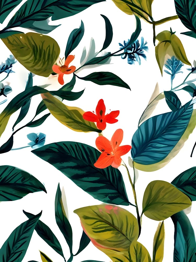 Seamless Pattern With Flowers And Leaves