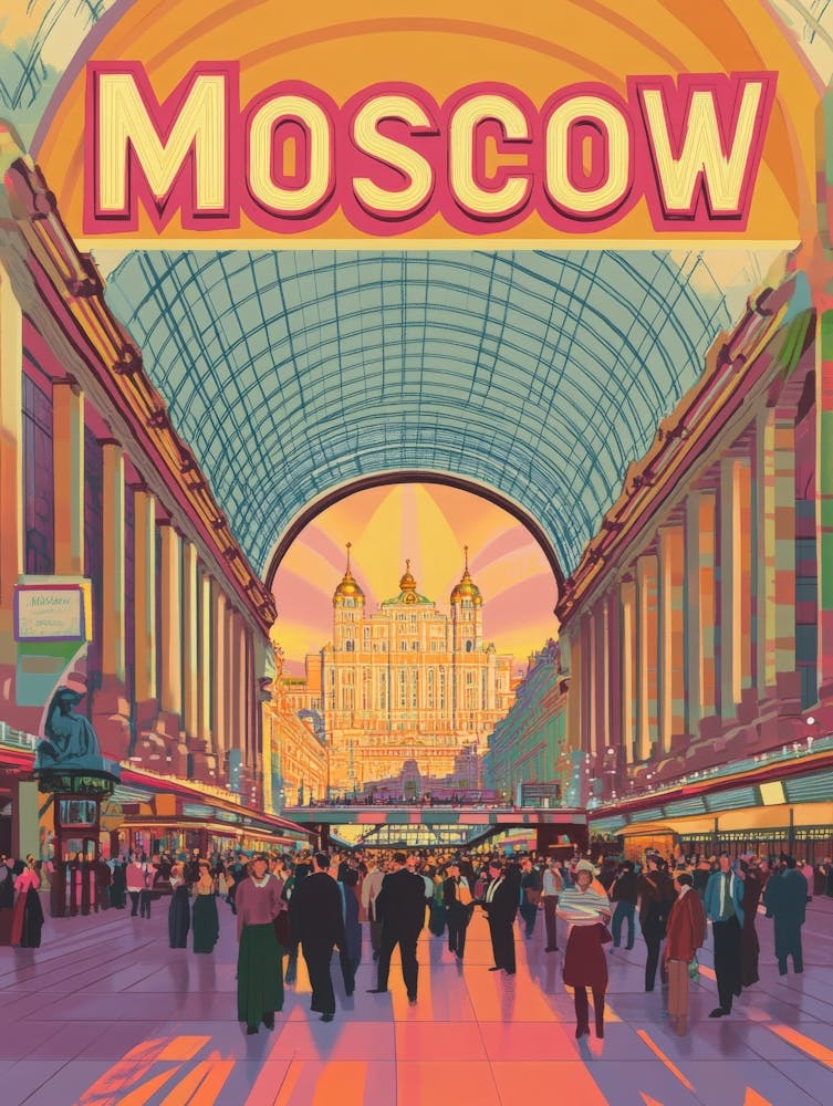 Aihrgdesign Ein von den 1970er Jahren inspiriertes Reiseposter für Moskau 1