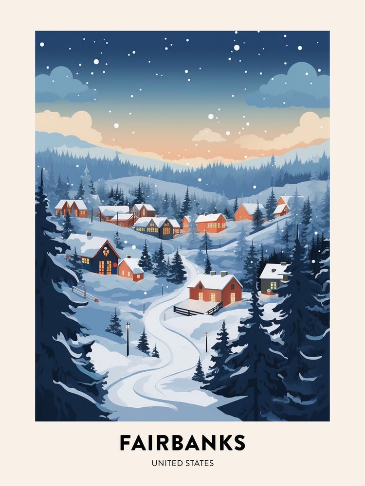 Affiche de voyage Nuit d'hiver Fairbanks Alaska 2