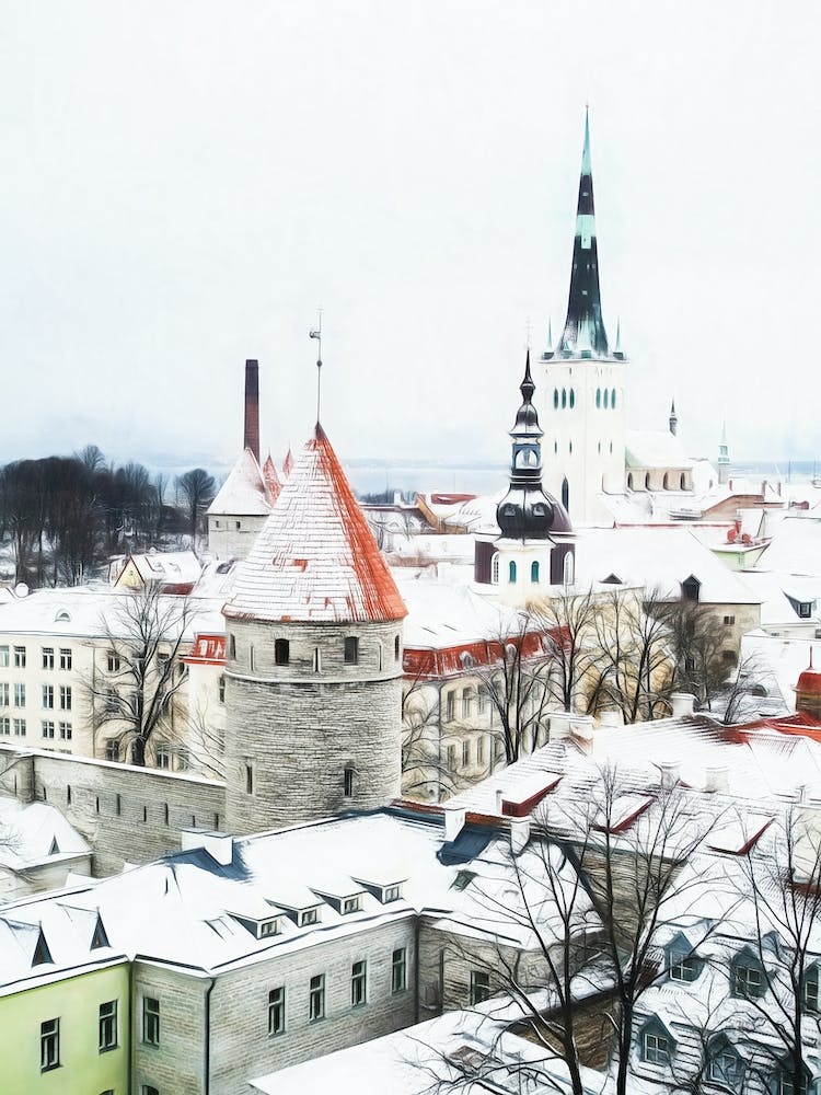 Snowy Rooftops Of Tallinn