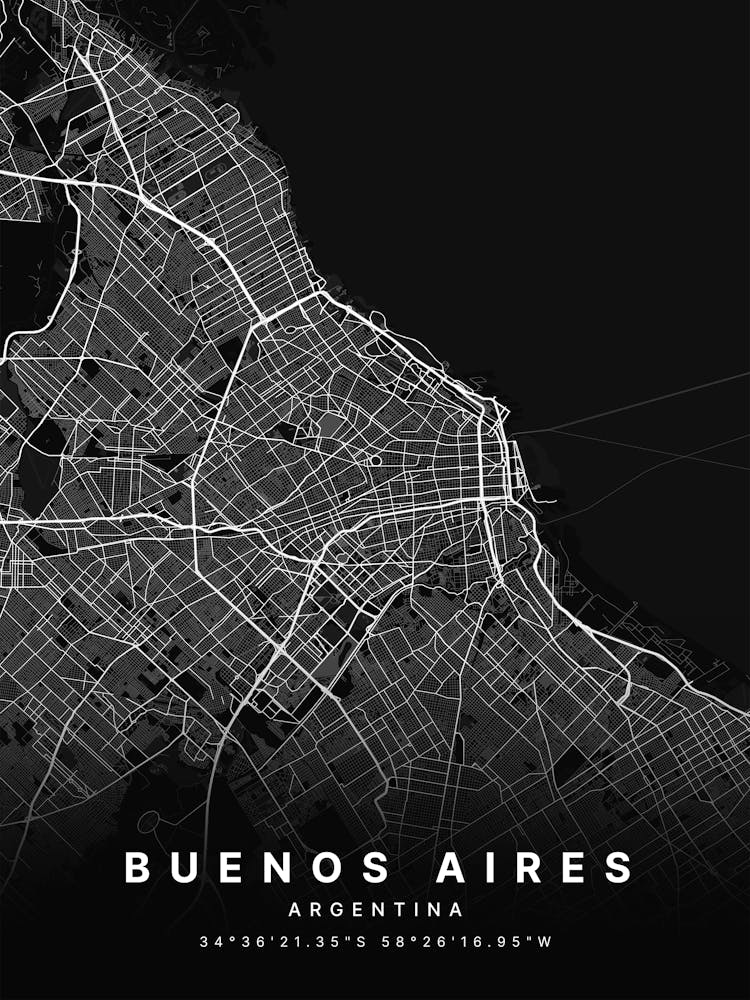 Buenos Aires Argentina Black Map