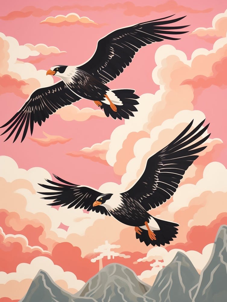 Vintage Japanisch Inspirierter Vogeldruck Schopfkarakara 3