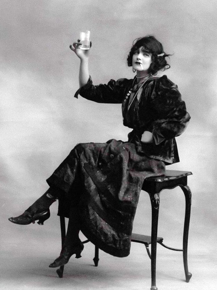 Portrait of actress Betty Lindley by Bassano Studio, 1914 HD Remastered Monochrome Witchy Pagan Vintage Victorian Smoking Drinking Lady Woman Witchcraft Black and White