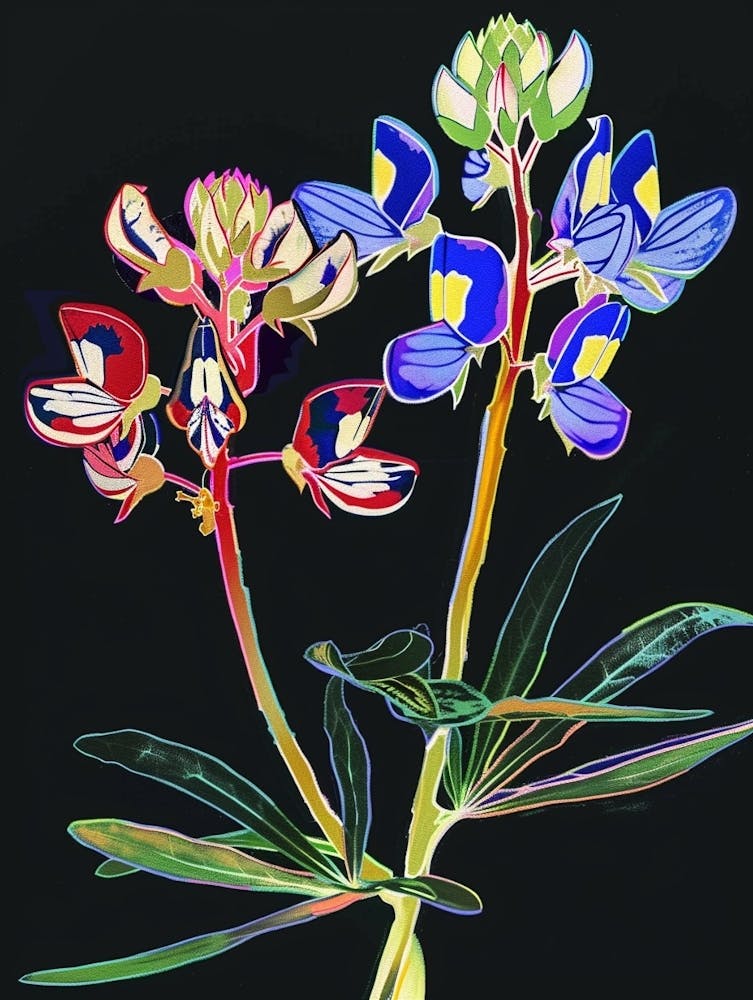 Neon Flowers On Black Bluebonnet 3