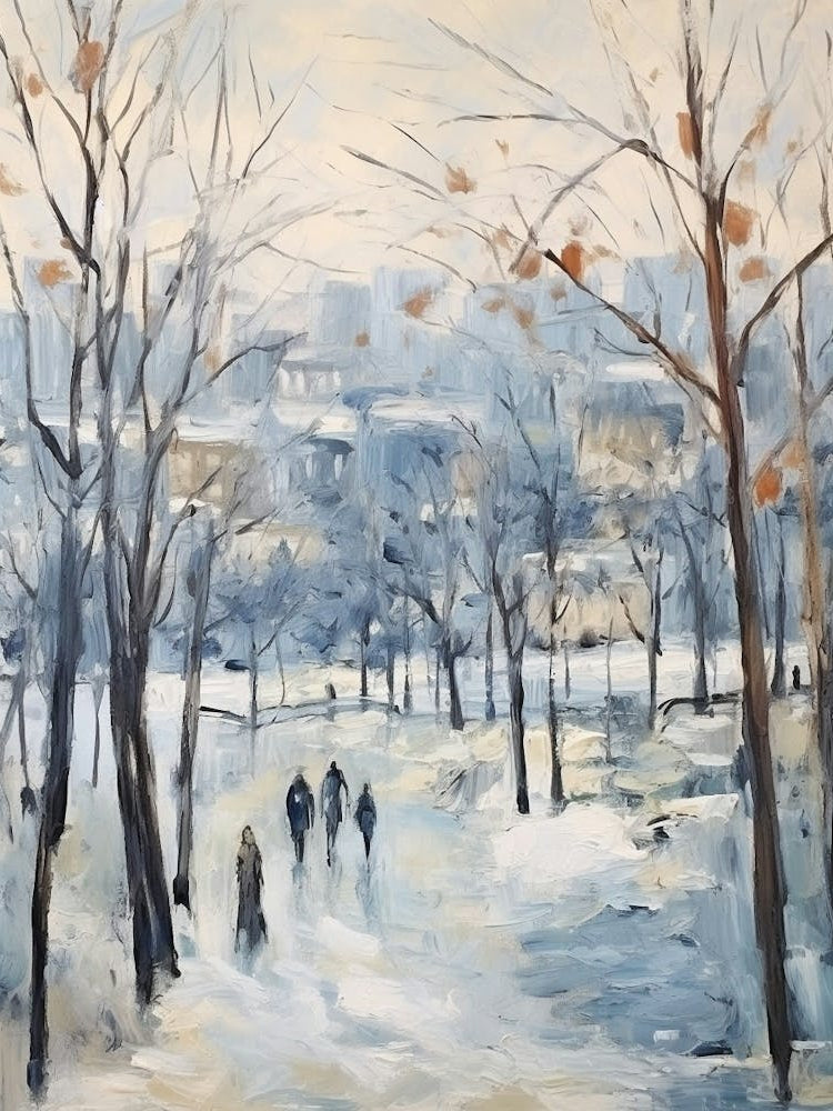 Winter City Park Painting Parc De La Tete D Or Lyon France 4
