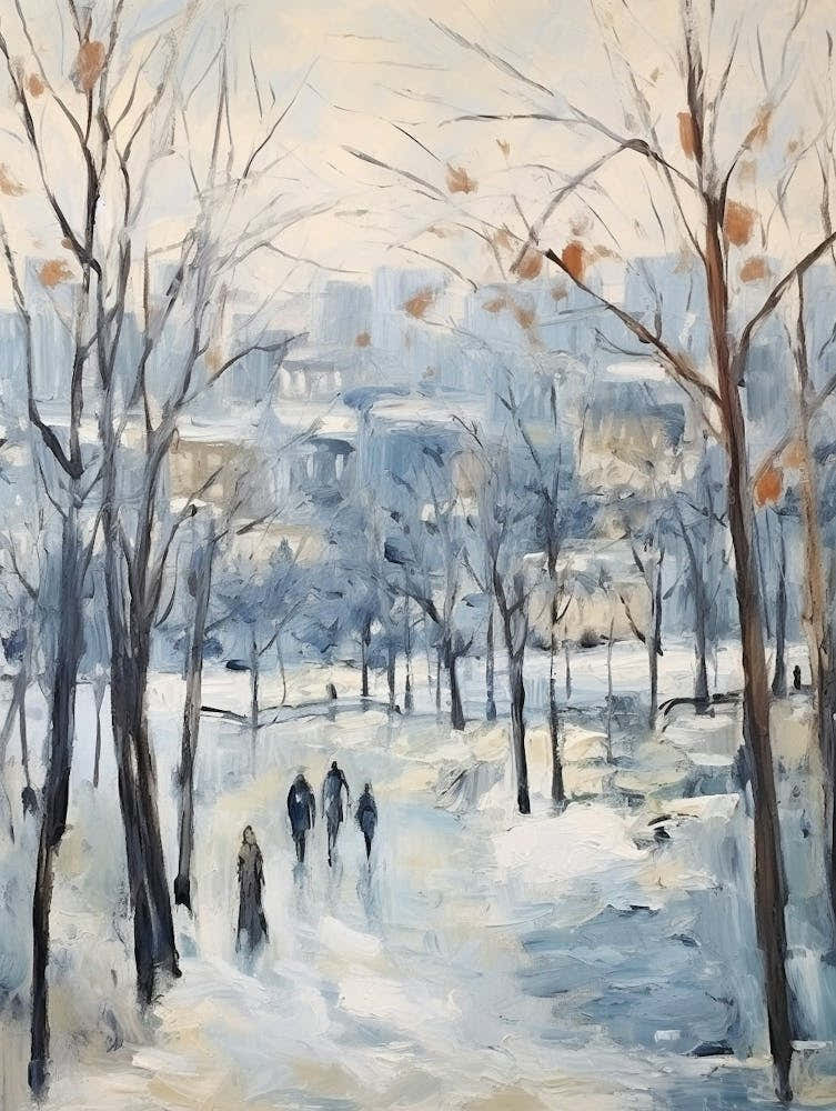 Winter City Park Painting Parc De La Tete D Or Lyon France 4