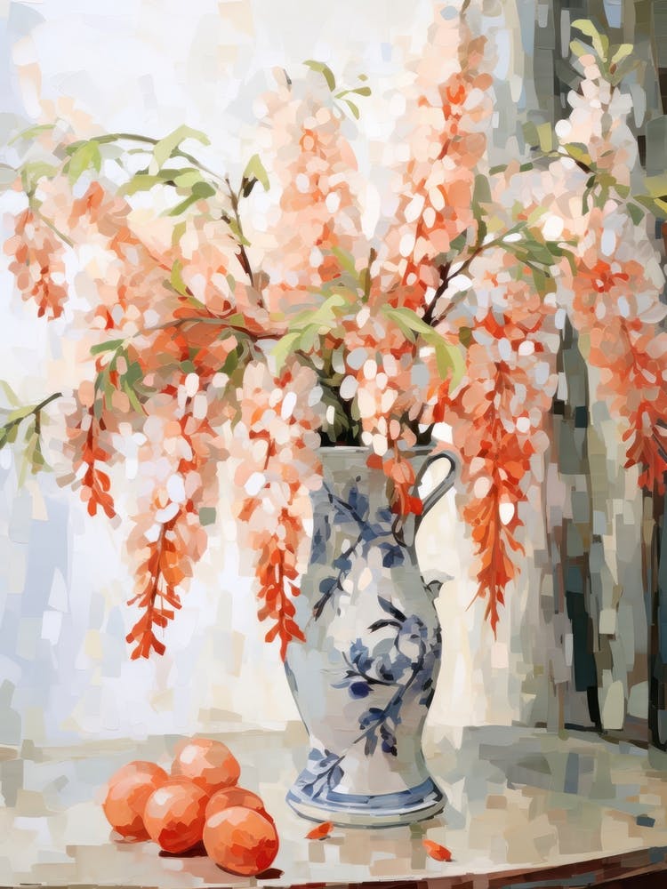 Wisteria Flower And Peaches Still Life Painting 3 Dreamy