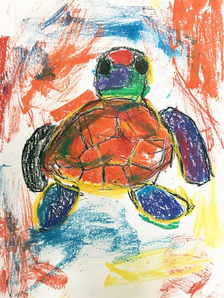 Minimalist Oil Pastel Scribble Sea Turtle
