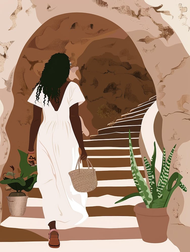 Woman In White Walking Down The Stairs