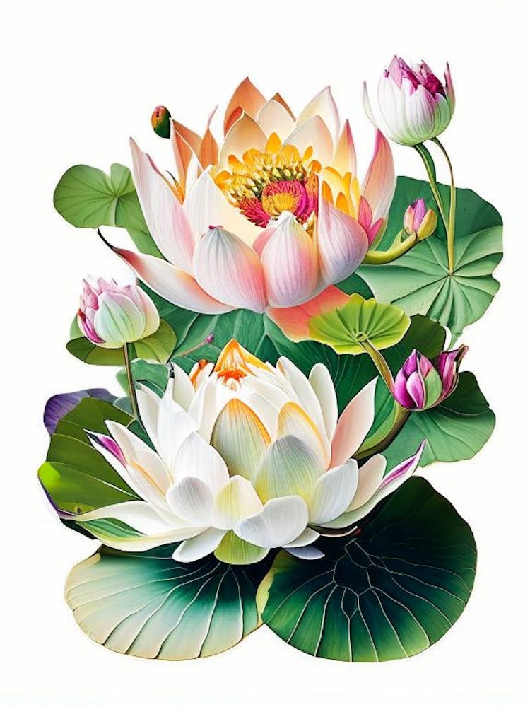 Lotus Flowers In Garden Decoupage 1