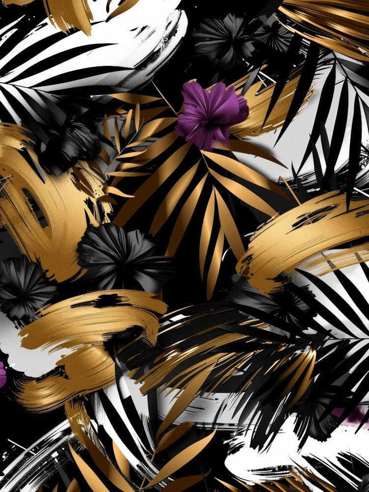 Seamless Pattern With Gold And Black Leaves
