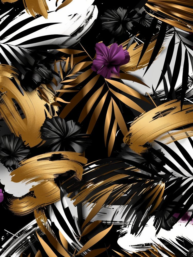 Seamless Pattern With Gold And Black Leaves