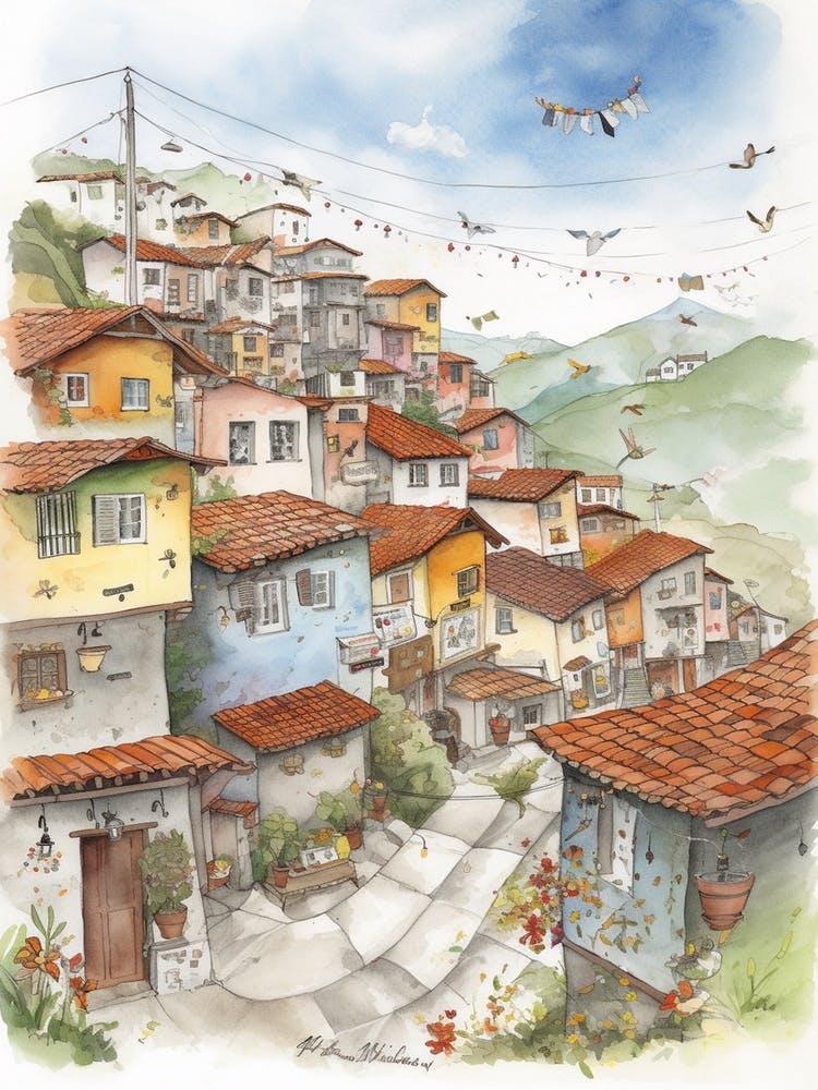 La Candelaria Bogotá Neighborhood, Watercolour 2