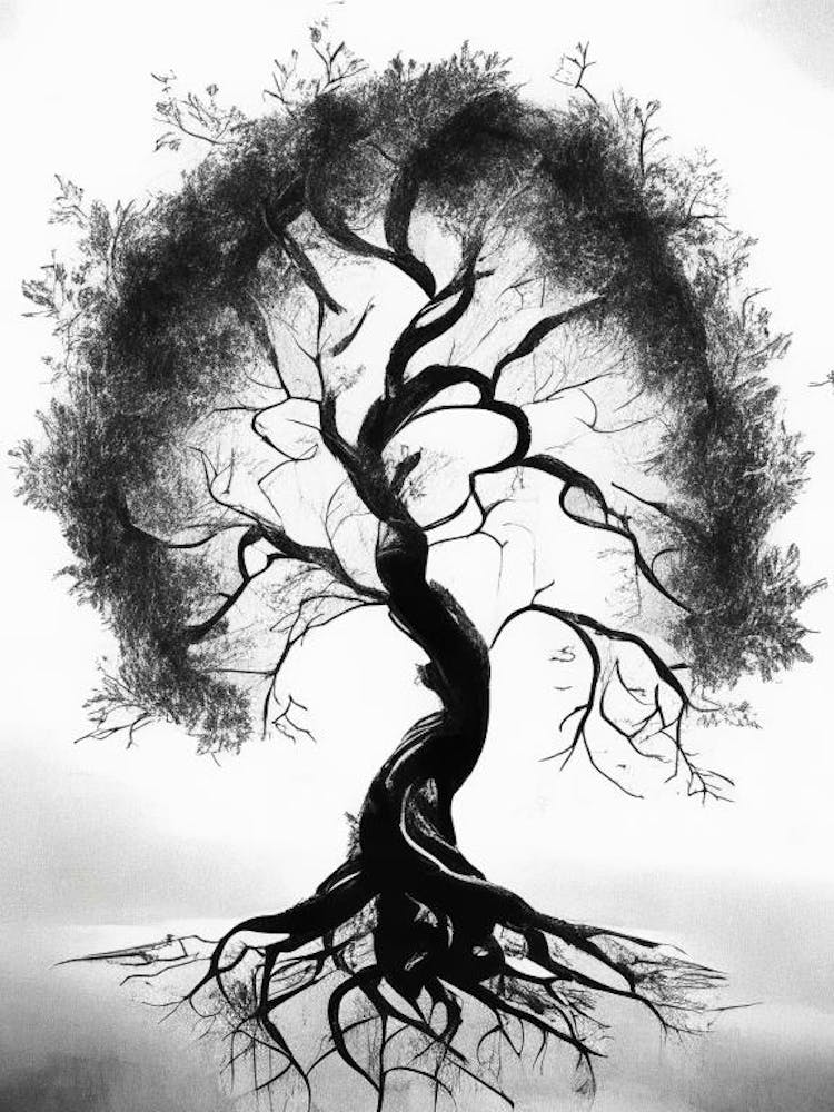 Tree Of Life Symbol 1, Black And White Painting