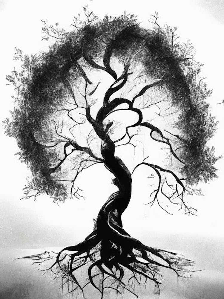 Tree Of Life Symbol 1, Black And White Painting