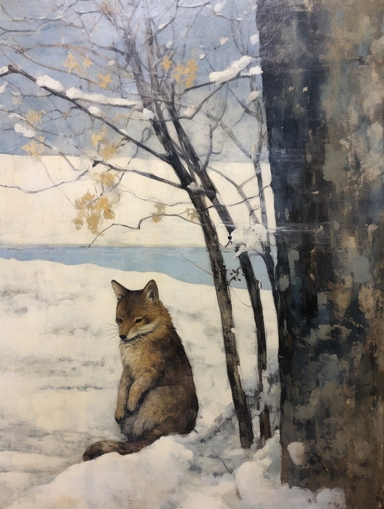 Vintage Wintertiergemälde Fuchs 3