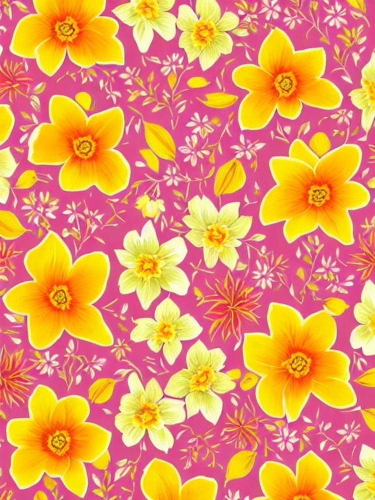 Daffodil Floral Print Warm Tones 2 Flower