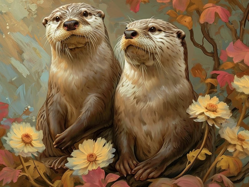 Floral Animal Illustration Otter 1