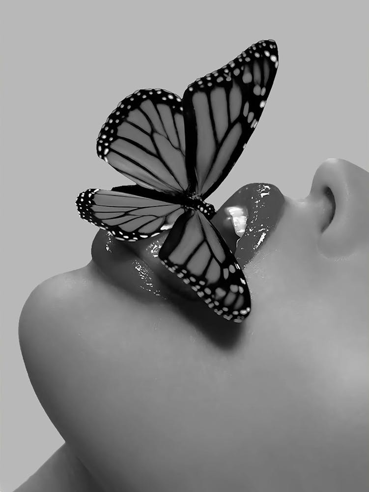 Butterfly On Lips Black And White