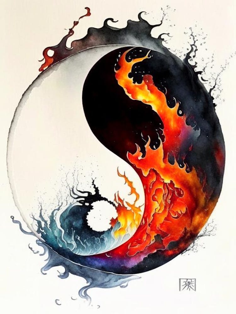 Feu et Eau 1 Yin et Yang Encre Japonaise