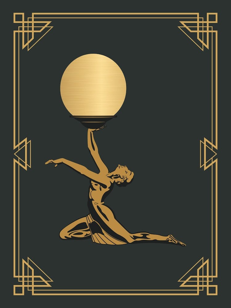 Art Deco Woman Print 1 Black & Gold