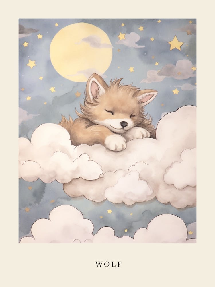 Sleeping Baby Wolf 5 Nursery Poster