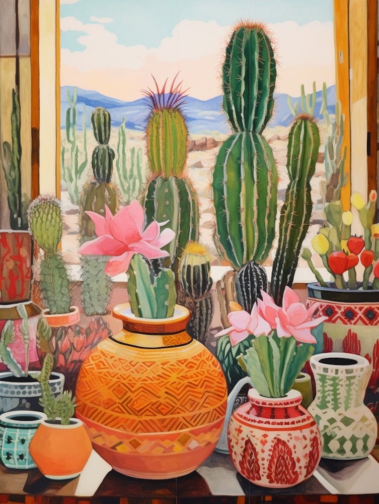 Cactus Painting Maximalist Still Life Barrel Cactus 3