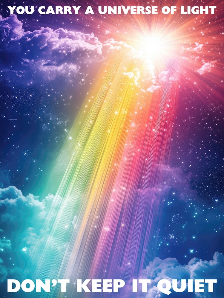 Motivational rainbow art in cosmic purples – painting in a radiant aesthetic retro-futurism - affirmational art perfect for home office, teen room, or spiritual interior decor