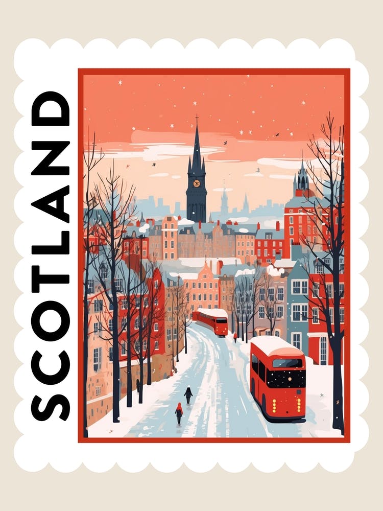 Retro Winter Stamp Poster Edinburgh Scotland 5