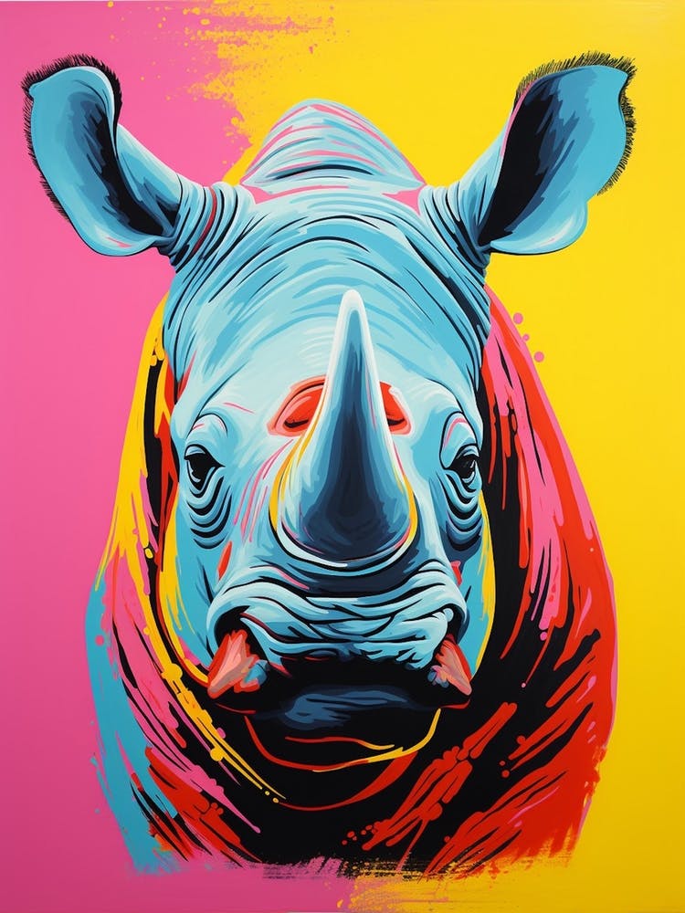 Rhinocéros Pop Art Jaune Bleu Rose 4