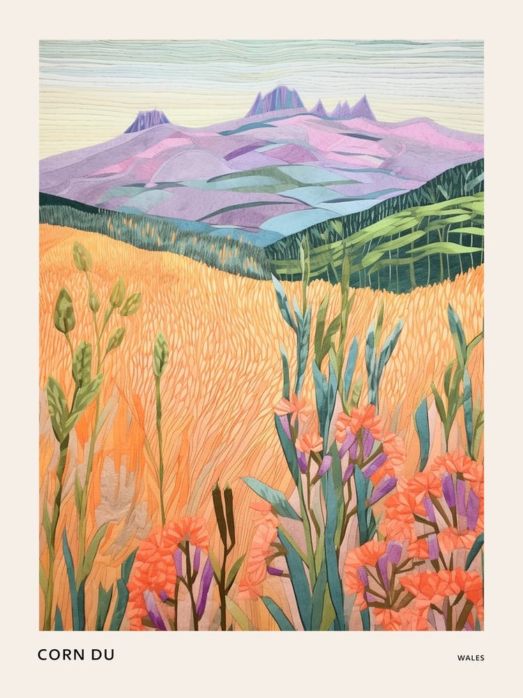 Corn Du Wales Colourful Mountain Illustration Poster