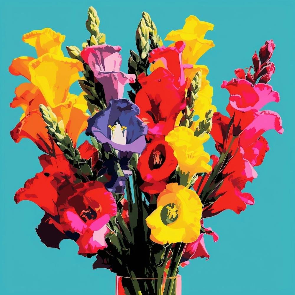 Andy Warhol Style Pop Art Flowers Snapdragon 1 Square