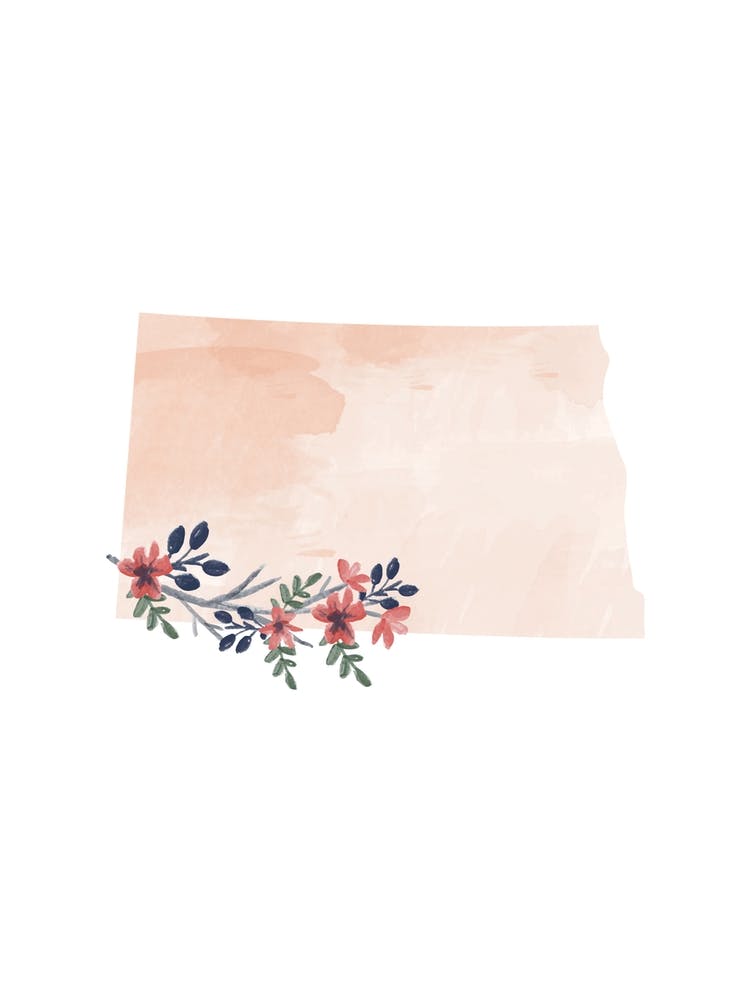 North Dakota Watercolor Floral State