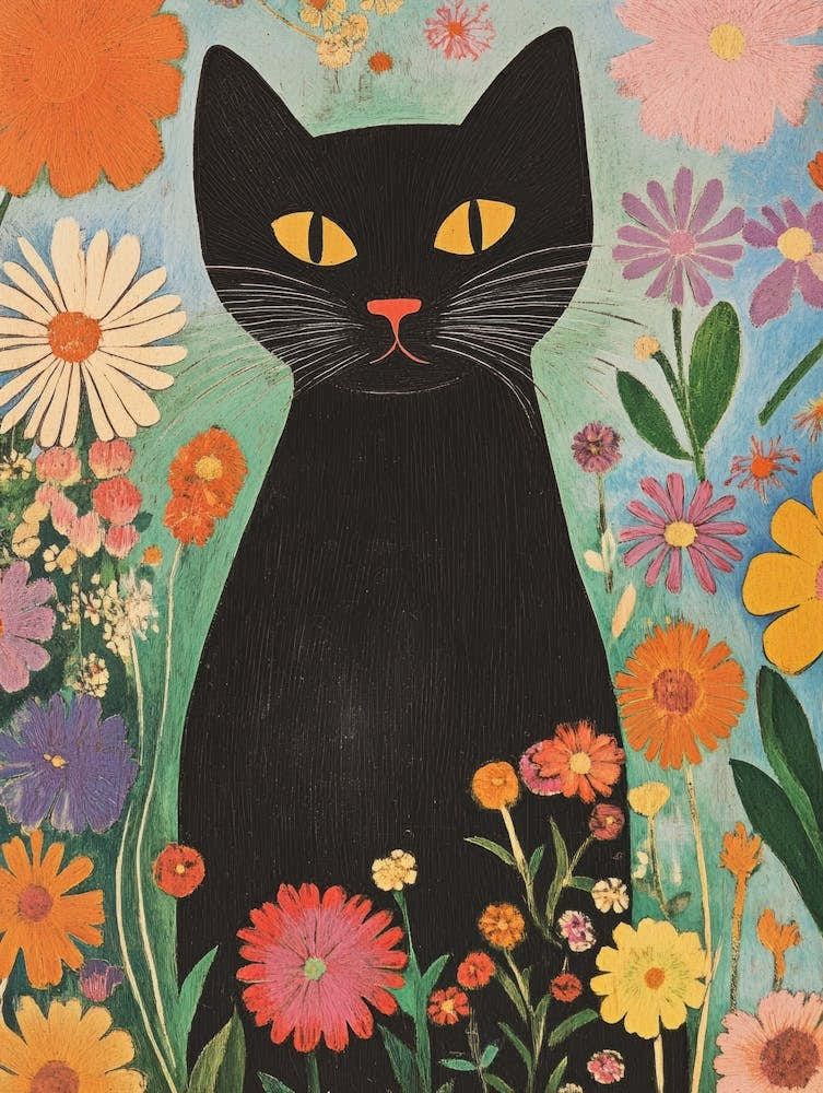 Black Cat In Flowers 9