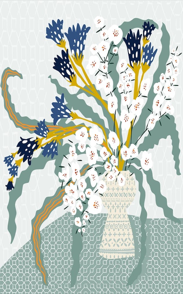 Floral Contemporary Still Life Cool Blue