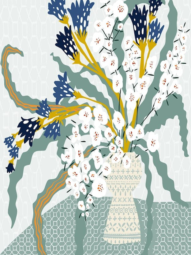 Floral Contemporary Still Life Cool Blue