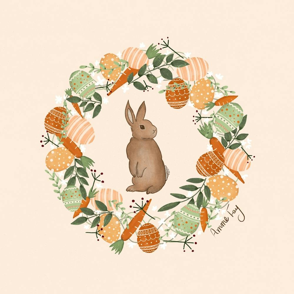 Easter Bunny, Easter Wreath, Easter eggs, Warm, Kids wall art