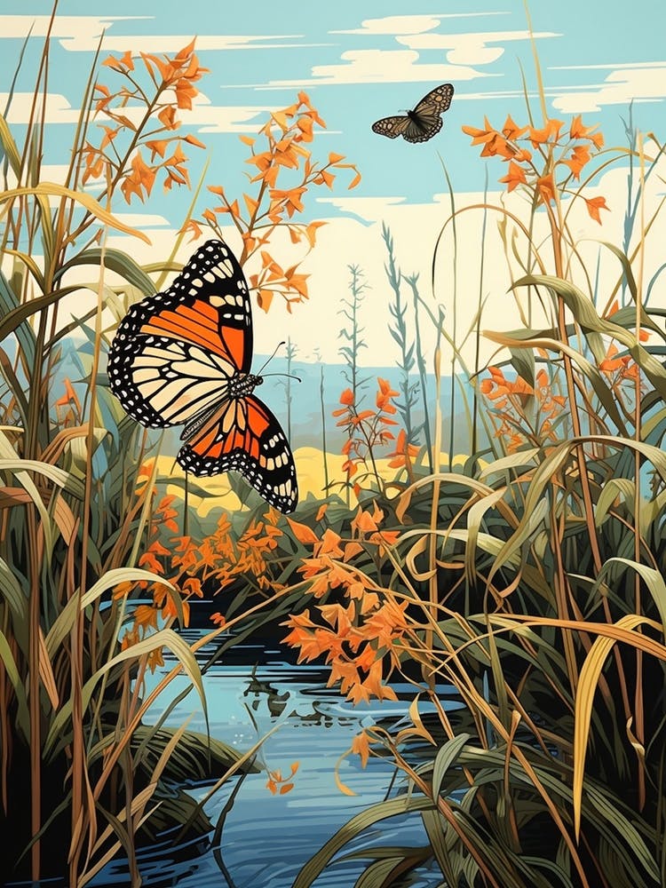 Butterflies In Wild Flowers Japanese Style Painting 6
