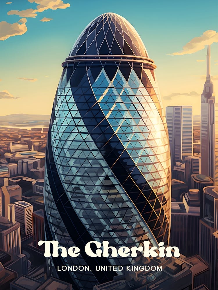 The Gherkin London United Kingdom Architecture Modern Travel Illustration